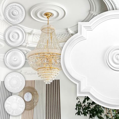 Rosone di stucco - Rosone da soffitto in schiuma dura PU, robusto - Hexim Perfect Series 2: B3073 - 610 x 520 mm