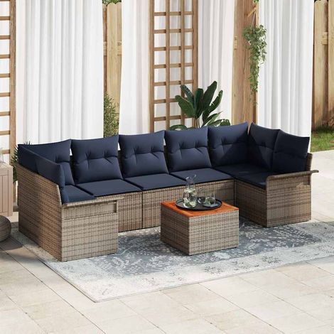 vidaXL Ensemble de canapé de jardin avec coussin 8 pcs Gris polyrotin (1/5)