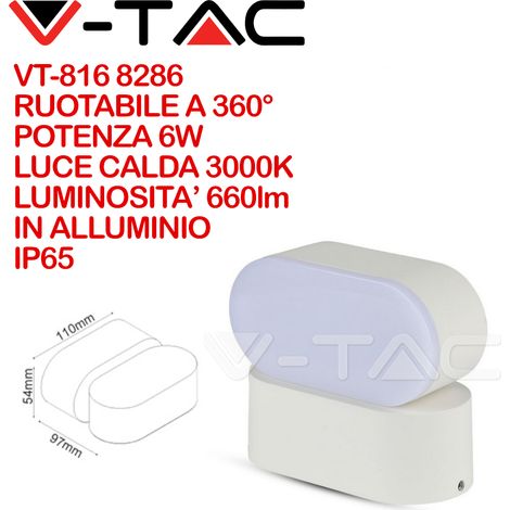 Applique Led Da Parete Dayna 6W Caldo 3000K Carcassa Bianca IP65 Ovale Orientabile 360 Gradi SKU-218286