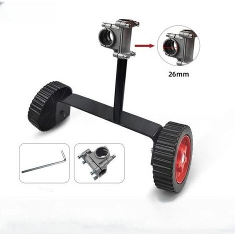 Roue de support réglable pour débroussailleuse (diamètre 28 mm ou 26 mm) pour débroussailleuse thermique ou électrique, couleur noire. (1/5)