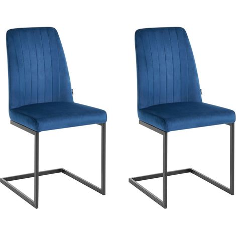 Lot de 2 Chaises Porte à Faux en Velours Bleu Cobalt Idéal Pour Salle à Manger ou Salon Moderne ou Design Beliani (1/5)