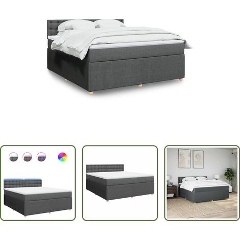 vidaXL LED-Beleuchtung - Boxspringbett mit Matratze Dunkelgrau 180x200 cm Stoff (1/5)