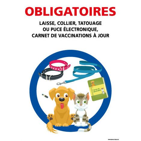 PANNEAU OBLIGATIONS POUR LES ANIMAUX (H0443) - Adhésif - 75 x 105 mm