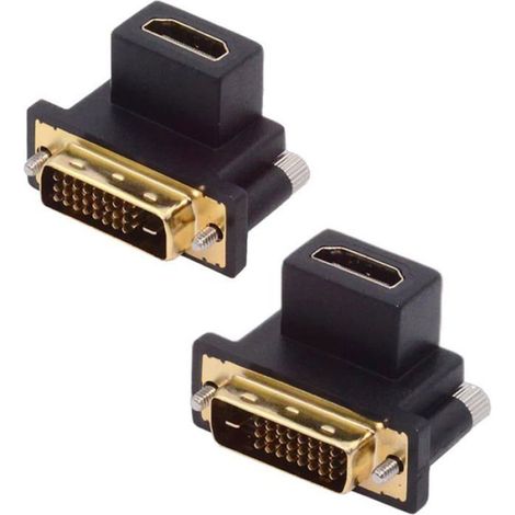 Lot de 2 Adaptateur DVI vers HDMI, Coudé 90 Degrés, 4K Bidirectionnel, Alliage Métallique, PC et HDTV (1/5)