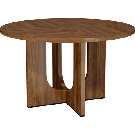 Table à manger ronde 120 x 120 cm en MDF couleur noyer, style scandinave minimaliste (1/5)
