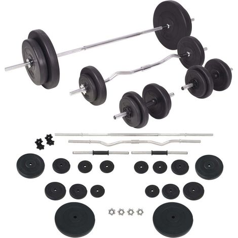 Ensemble d'haltères et barres d'haltères 90 kg fitness musculation (1/5)