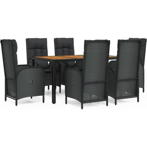 Maison Exclusive - 7-tlg. Garten-Essgruppe mit Kissen Schwarz Pol