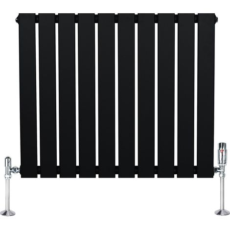 Radiateur Plat à 1 Colonne & Vannes 600 x 700 mm en Acier Noir Chauffage Centrale Moderne Horizontale Monté Sur Mur Cuisine Salle de Bain [Brosse de Nettoyage & Supports INCLUSES] (1/5)