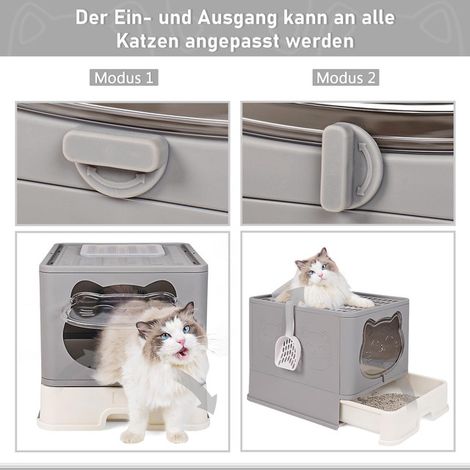 Maison de Toilette pour Chat Pliable avec Tiroir Bac à Litière Anti-Odeurs Fermé Grand Espace avec Tapis Litière et Pelle (1/5)
