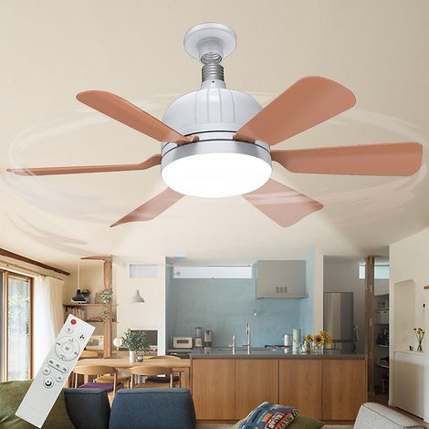 Ventilateur de plafond de 46 cm avec lumière et télécommande, E27, 3 couleurs et 3 vitesses, minuterie 2/4 h, marron (sans base) (1/5)