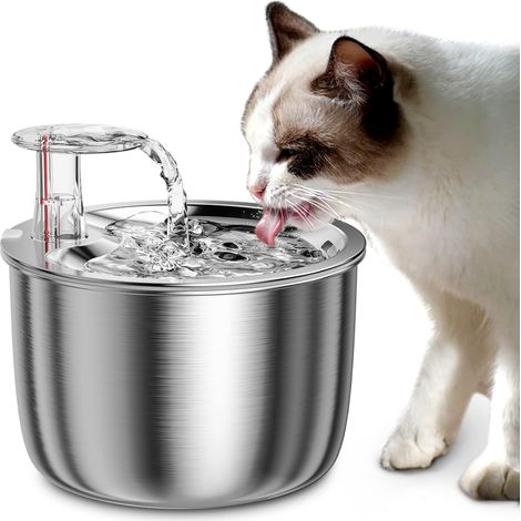 Fuente de agua para gatos, fuente de agua para gatos de acero inoxidable de 2 l, bomba súper silenciosa, dispensador de agua para gatos, adecuado para gatos, perros y animales pequeños (1/5)