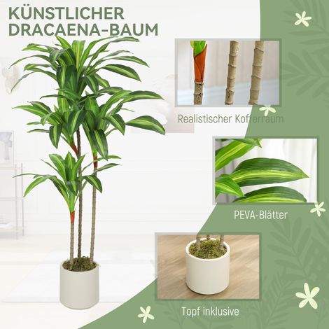 Dracaena artificiel 120 cm avec troncs flexibles et pot blanc pour salon chambre bureau (1/5)
