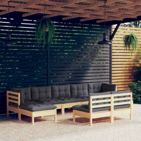 9-tlg. Garten-Lounge-Set mit Grauen Kissen Kiefernholz vidaXL (1/5)