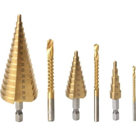 6Pcs Step Drill Bit Set High Speed Hacksaw Bit Multifunctional Titanium Milling Cutter for Metal Drilling Cutting Woodworking Tools (1/5)