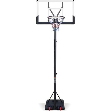 Canestro da basket per esterni, altezza regolabile da 173,74 a 304,8 cm, adatto a bambini e adulti, con rivestimento antiruggine, rotelle e stampa serigrafica bianca. (1/5)