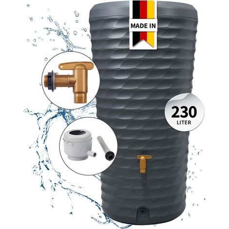 4rain Jolie 2in1 Regentonnen Komplett-Set 230 Liter graphite grey inkl. Kunststoff-Auslaufhahn und Fallrohranschluss (1/5)