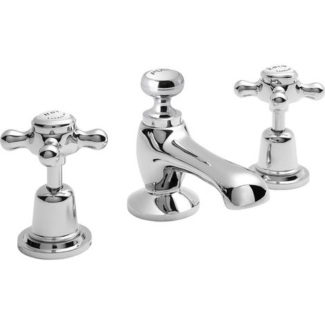 Bayswater Crosshead Dome 3-Hole Basin Mixer Tap with Waste - White/Chrome (1/3)