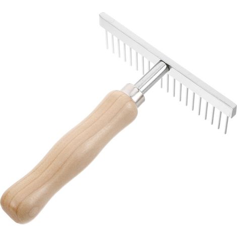 Râteau de Toilettage pour Chevaux et Chiens Peigne à Crinière et Queue Brosse de Désépaississement Étrille avec Manche en Bois pour Animaux (1/5)