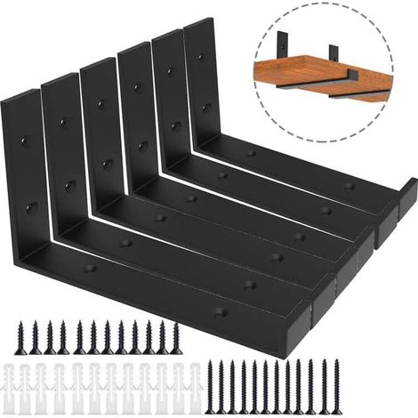 Heavy Duty Shelf Brackets 6 Pack, 235x40x150mm Industrial Black Raw Steel, Wall Mounted for Scaffold Board and DIY Floating Shelf (1/5)