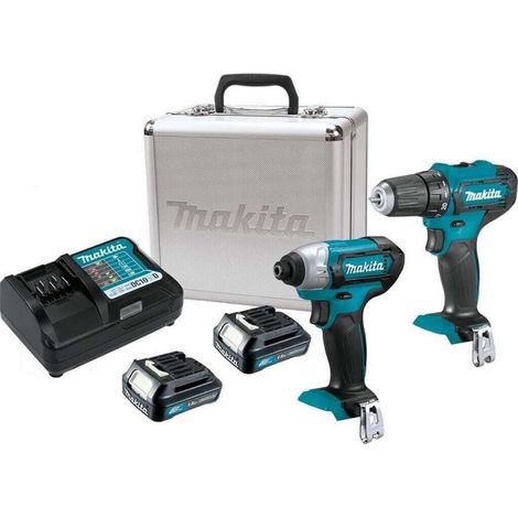 Makita - Juego de taladro y llave de impacto AKU de 12 V, 2 baterías CXT de 1,5 Ah, cargador CLX224X