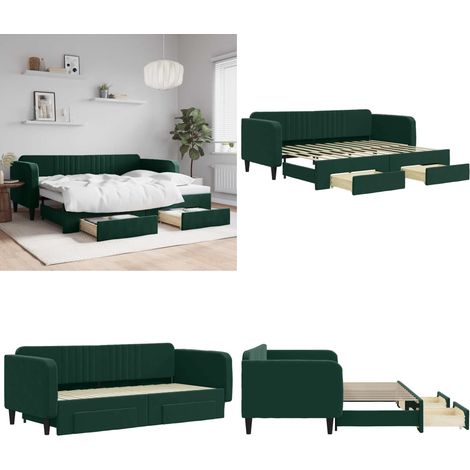 Tagesbett Ausziehbar mit Schubladen Dunkelgrün 90x200 cm Samt - Schlafsofa - Sofa-Bett (1/5)