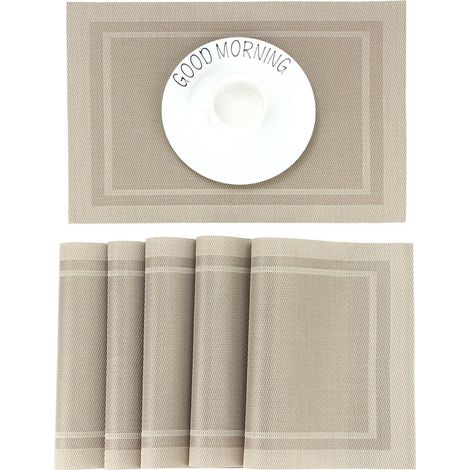 Lot de 6 sets de table tissés, antidérapants, résistants aux taches, lavables et résistants à la chaleur, adaptés aux restaurants, cuisines ou cafés, 45 x 30 cm, couleur champagne. (1/5)