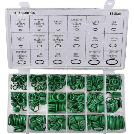 Kit de 530 joints toriques R134a pour la réparation de la climatisation automobile, comprenant un mastic en caoutchouc et une boîte. (1/5)