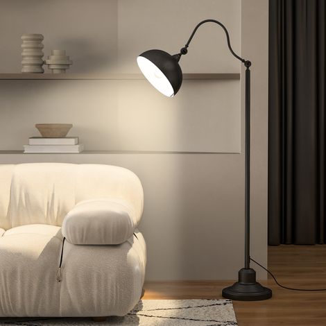 Lampada da terra girevole a 180° per soggiorno, lampada ad arco con paralume regolabile, interruttore a pedale, 42x25,5x152 cm, nera