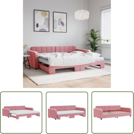 vidaXL Lit de jour avec gigogne et matelas rose 90x200 cm velours (1/5)