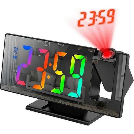 Réveil LED à projection sur bras articulé à 180° avec affichage de l'heure et de la température - Fonction snooze 12/24 heures, projecteur USB, compatible SMTXMULTI (1/5)