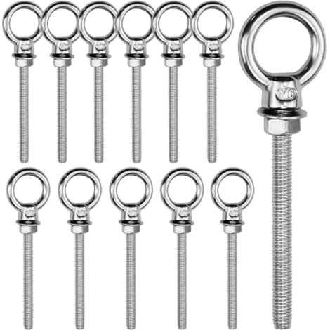 12PCS Boulons à oeil M6 x 60 mm Boulon à œil en Acier Inoxydable 316, Anneaux de Levage M6 Boulons à œil Soudés Fermés Vis à Oeil de Tige de Vis Boulon à Anneau pour Fixation et Suspension (1/5)