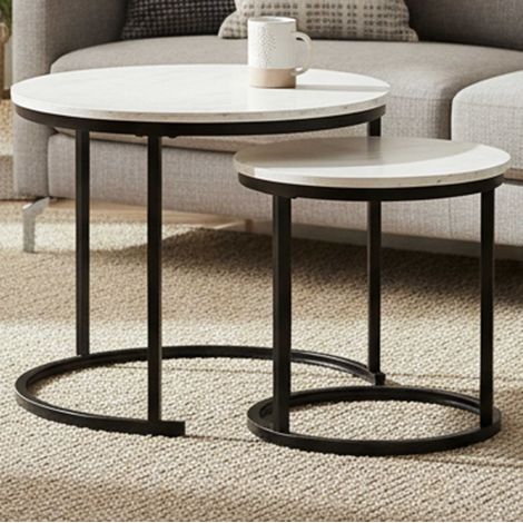 Ensemble de tables basses Lolita - Ø60x51 et Ø40x42cm - marbre (1/5)