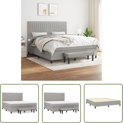 The Living Store Sommier à lattes de lit avec matelas Gris clair 180x200cm Tissu - Lit Plateforme - Lit Double - Literie - Matelas À Ressorts Ensachés - Têtière Ajustable (1/5)