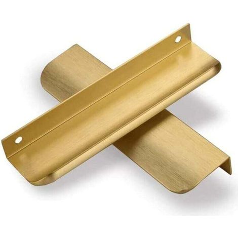 Set di 6 maniglie invisibili, maniglie per mobili da cucina, finitura oro - Maniglie da cucina in ottone spazzolato, maniglie per cassetti in lega di alluminio, interasse fori 160 mm, oro spazzolato - (1/4)