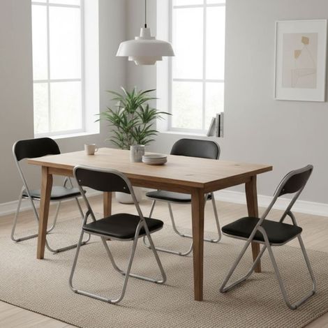 Dmora - Set di 4 sedie pieghevoli Antenore, Poltrona salvaspazio, Sedia per ospiti, Seduta per riunioni in simil ecopelle, 43x47h80 cm, Nero (1/5)