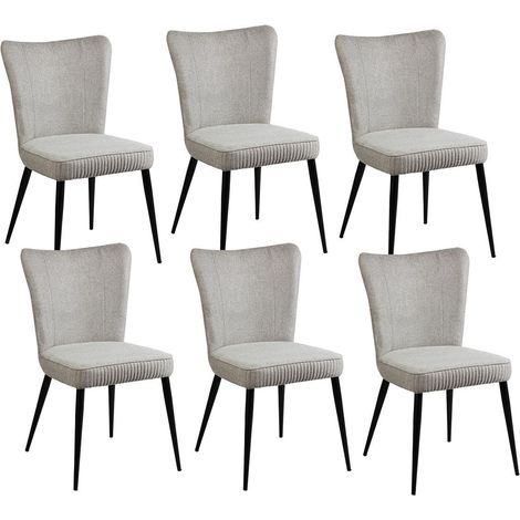 Lot de 6 Chaises Tissu Gris Clair Chiné Pieds Métal Noir Mat - MAURINE (1/5)