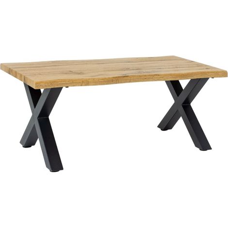Tavolino basso RIVET effetto legno naturale e gambe in metallo nero a X - tavolo dal design industriale robusto (1/5)