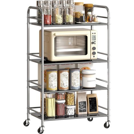 Inoxydable 201 de Rangement en Acier chromé pour Salle de Bain, Cuisine, Coiffeur ou esthéticienne, 4 Roues pivotantes, 4 étagères, Dimensions 60 x 35 x 100 cm, Chariot Multifonction à 3 Niveaux (1/5)