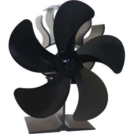 Ventilateur de poêle à 5 pales, ventilateur de cheminée, alimenté par la chaleur, pour cheminées et poêles, noir (1/5)