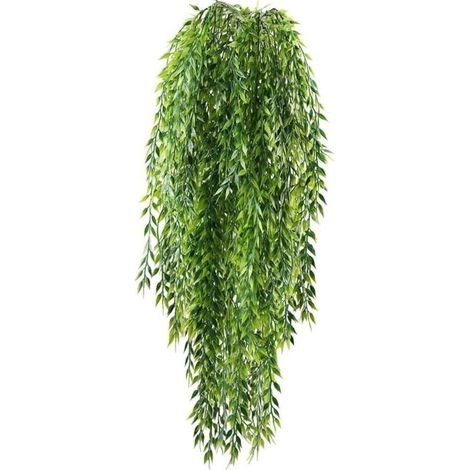 Lot de 2 plantes artificielles suspendues - Feuilles de saule - Plantes artificielles à suspendre - Plantes de balcon - En plastique - Pour l'intérieur et l'extérieur - Pot de fleurs - Pour (1/5)