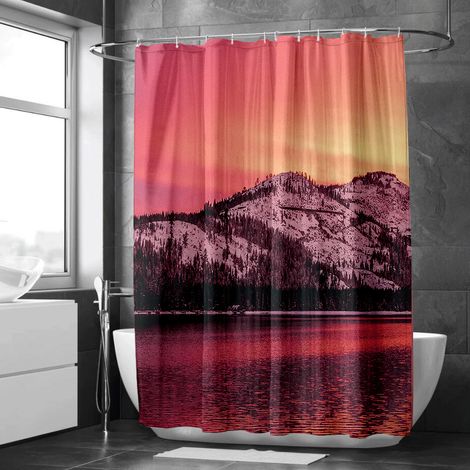 Rideau de douche paysage floral naturel, design classique, tissu résistant, rideau baignoire - 90x180cm (1/5)
