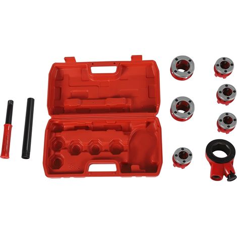 Jeu de tarauds à cliquet - Kit de tarauds à cliquet - Kit de filetage de tuyau manuel portable - Kit de filetage à cliquet - Mallette à outils professionnels - Kit de filetage de tuyau avec 6 matrices (1/5)