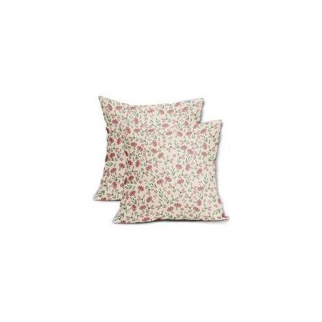 Set aus 2 dekorativen Kissenbezügen im Vintage- und Landhausstil mit grün-rosa Blumenmuster, 45 x 45 cm, mit niedlichen kleinen Blümchen, für den Außenbereich, Sofa, Couch und Bett. (1/5)
