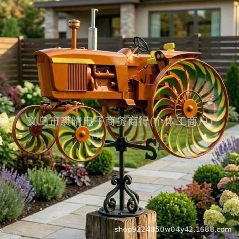 Moulin à vent tracteur de jardin créatif, portable, amusant et tendance - moulin à vent tracteur - orange -