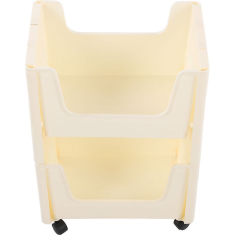 Chariot de rangement mobile grande capacité, épais, avec roulettes verrouillables, pour livres, jouets et flacons d'épices. 2 niveaux, beige. (1/5)
