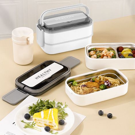 Lunchbox im japanischen Stil, entwickelt für Schüler und Büroangestellte, tragbar, unterteilt, mikrowellengeeignet, weiß. (1/5)