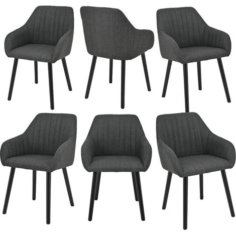 Goeurvant Minimalistische Esszimmerstühle mit bequemer Rückenstütze, ergonomischen Armlehnen und stabilen Holzbeinen - 6er Set – Anthrazit