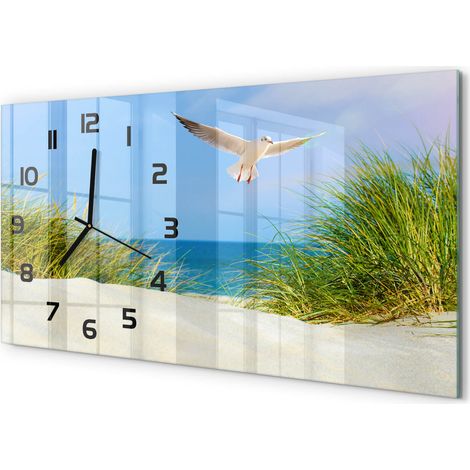 Horloge Murale Facile à Suspendre 60x30 cm Décoration Murale Élégante Mouette au-dessus des dunes (1/5)