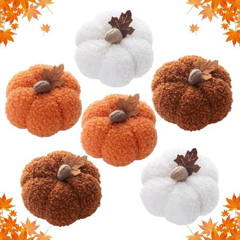 3 pièces citrouille Deko ensemble - Wiederverwendbarreer 10cm Herbst Künstliche Lammfell Kürbisse Herbstdekoration 3 (1/5)
