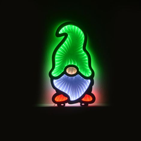 40cm Infinity LED Colourful Christmas Gonk In Green Hat  With Base Xmas Light-up Decoration (1/4)